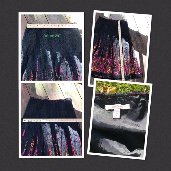 Free People Pleated Silk & Lace Skirt, Small - Picture 7 of 8
